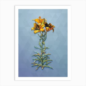 Vintage Fire Lily Botanical Art on Summer Song Blue n.0102 Art Print