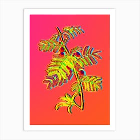 Neon Sweet Acacia Botanical in Hot Pink and Electric Blue Art Print