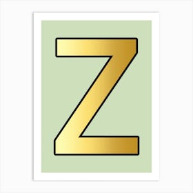 Letter Z Gold Alphabet Aqua Art Print