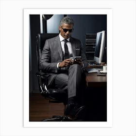 A Suave Elderlly Businessman Dressed Impeccably In A Tailored Suit His Fingertips Diligently Typin (4) Art Print