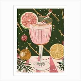 Christmas Pink Green Grapefruit Cocktail Art Print