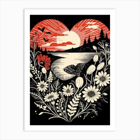 Heart Travel Posting Black & Red Art Print