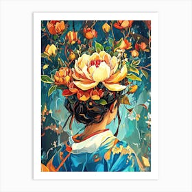 Asian Girl With Flowers In Her Hair Art Print