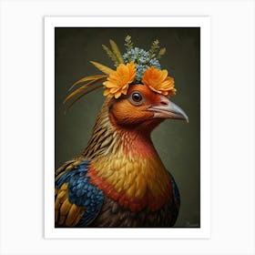 Pheasant With A Flower Crown European Robin 3 Art Print