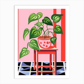 Pink And Red Plant Illustration Pothos 2 Art Print