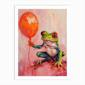 Cute Red Eyed Tree Frog With Balloon Art Print