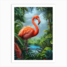 Greater Flamingo Ria Celestun Biosphere Reserve Tropical Illustration 5 Art Print