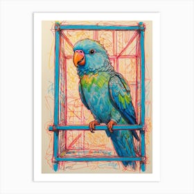 Blue Parrot In Cage Art Print