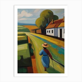 Woman Walking Down The Road Art Print