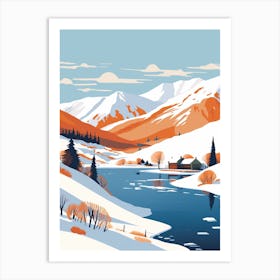 Retro Winter Illustration Lake District United Kingdom 3 Art Print