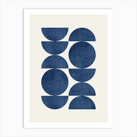 Scandinavian Pattern Half-moon Circle Abstract Minimalist - Dark Blue Navy Art Print