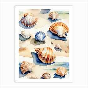 Seashells on the beach, watercolor painting 31 Art Print