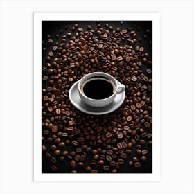 Coffee Cup On Coffee Beans Art Print