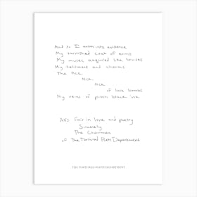 Taylor Swift Poem The Torutured Poets Apartment Handwriting Fan Art Art Print