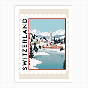 Retro Winter Stamp Poster St Moritz Switzerland 1 Art Print