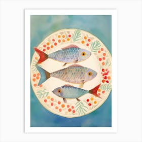 Three Fish On A Plate Art Print