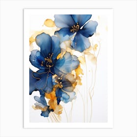 Blue Flowers Watercolor Painting Art Print