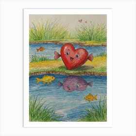 Heart With Fishes Art Print