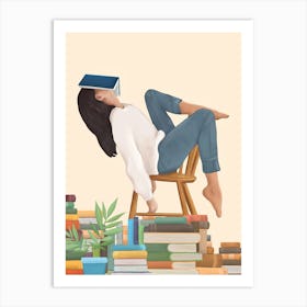 Lost in my books 1 Art Print