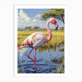 Greater Flamingo African Rift Valley Tanzania Tropical Illustration 3 Art Print