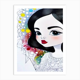 Beautiful Girl With Black Hair, Red Lips, Blue Eyes Art Print