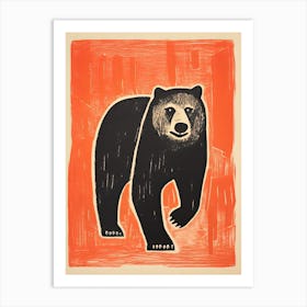 Black Bear, Woodblock Animal  Drawing 4 Art Print
