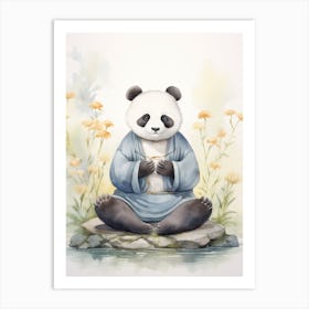 Panda Art Practicing Yoga Watercolour 2 Art Print