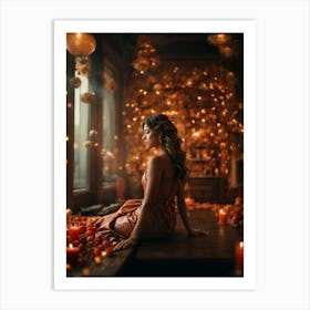 Girl In A Room With Candles Art Print