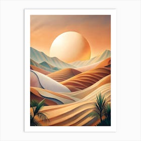 Desert Landscape With Palm Trees 4 Art Print