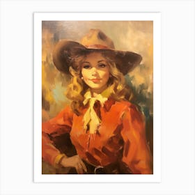 Vintage Cowgirl Painting 1 Art Print