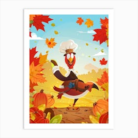 Cartoon Style Illustration Of A Cheerful Turkey Character Donning A Pilgrim Hat Amidst A Fall Harves (3) Art Print