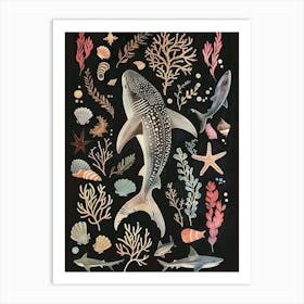Nurse Shark Seascape Black Background Illustration 2 Art Print