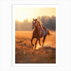 Horse Galloping In The Field At Sunset. Generated AI. Art Print Art Print