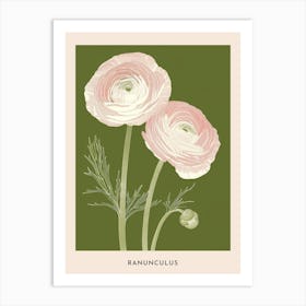 Pink & Green Ranunculus 2 Flower Poster Art Print