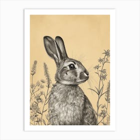 English Silver Blockprint Rabbit Illustration 7 Art Print
