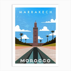 Marrakech, Morocco — Retro travel minimalist poster Art Print