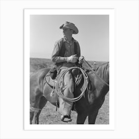 Cowboy On Horse With Equipment On Cattle Ranch Near Spur, Texas By Russell Lee Art Print