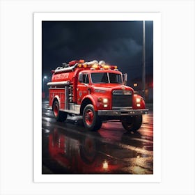 Fire Truck At Night Art Print