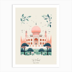 Taj Mahal   Agra, India   Cute Botanical Illustration Travel 1 Poster Art Print