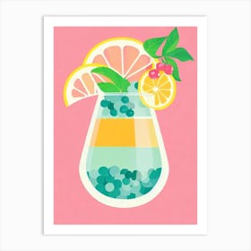 Blueberry Daiquiri Retro Pink Cocktail Poster Art Print