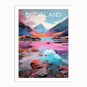 Colourful Scotland lochs travel poster Art Print Art Print