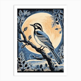 Vintage Bird Linocut Blue Jay 5 Art Print