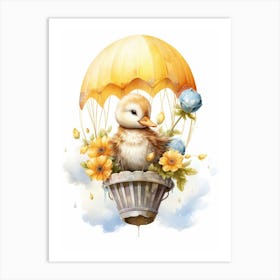 Hot Air Balloon Duckling Floral Illustration 1 Art Print