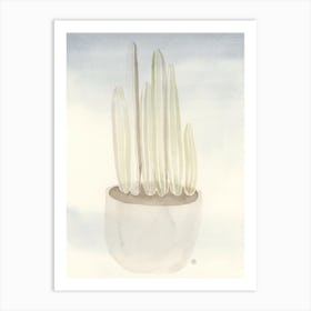 Cactus In Grey watercolor still life plant nature light grey grey beige minimal minimalist transparent living room office bedroom bathroom nursery Art Print