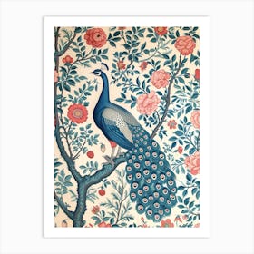 Vintage Peacock Cream Floral Decadent Wallpaper 1 Art Print