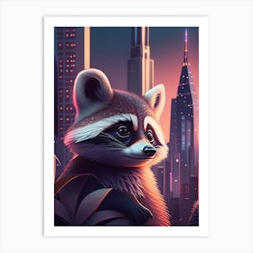 Raccoon With The City Skyline Art Print