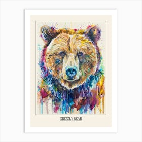 Grizzly Bear Colourful Watercolour 2 Poster Art Print