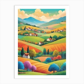 Colorful Countryside Landscape Illustration Art Print 3 Art Print