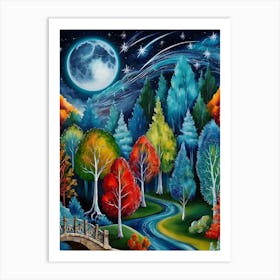 Moonlight In The Forest Art Print