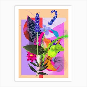 Lavender 3 Neon Flower Collage Art Print